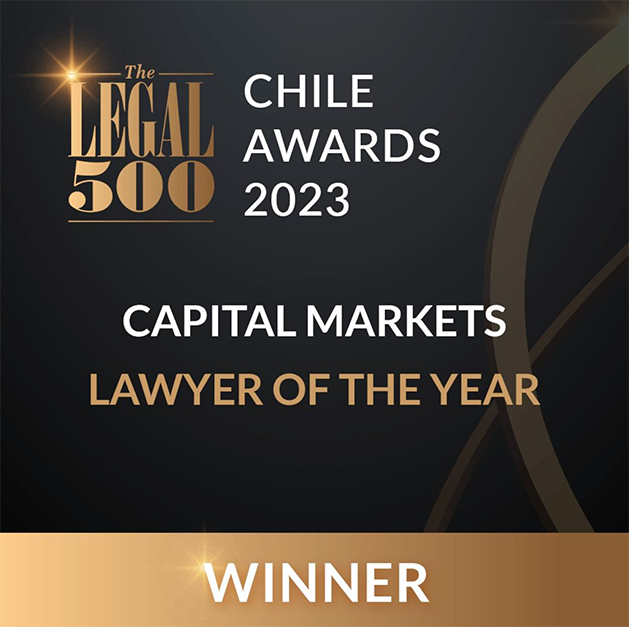 We are tremendously proud of our partner Cristián Fabres Ruiz, who was recognized yesterday by The Legal 500 (Legalease) as #LawyerOfTheYear in the #CapitalMarkets category, at the awards ceremony ‘The Legal 500 Chile Awards 2023’.
